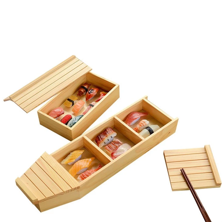 Estick Wooden Sushi Boat Serving Plate Dish Tray Container Canape With Twisted End