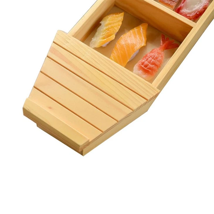 Estick Wooden Sushi Boat Serving Plate Dish Tray Container Canape With Twisted End
